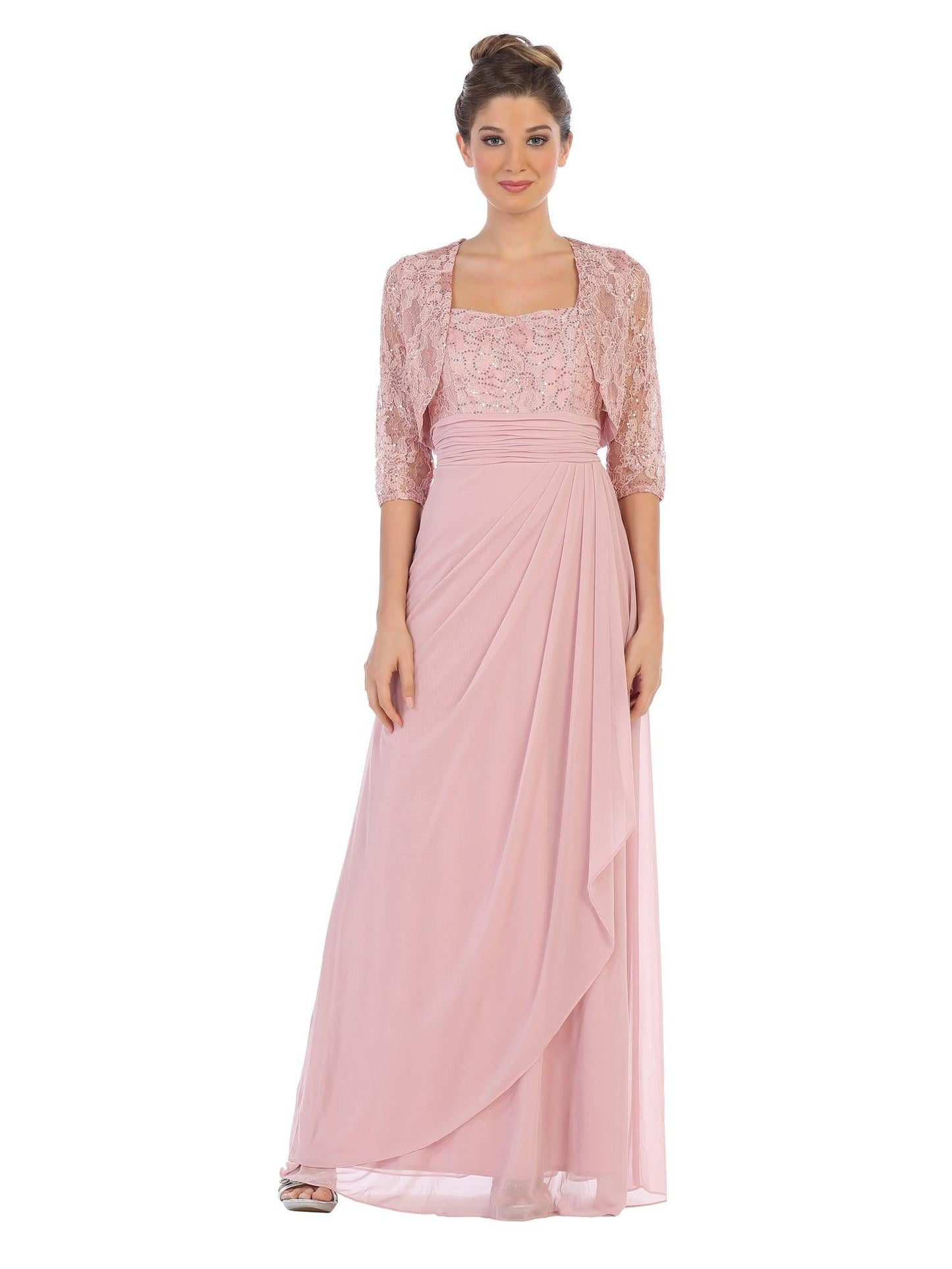 Long Mother of the Bride Lace Chiffon Jacket Dress - The Dress Outlet