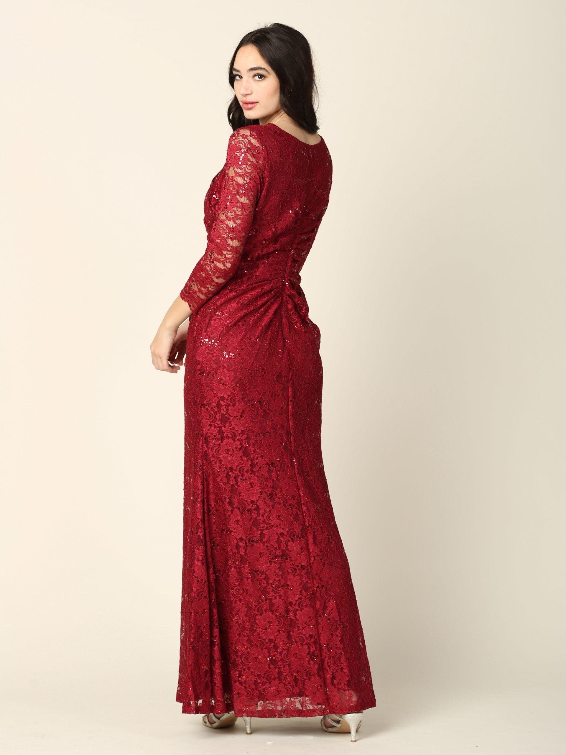 Long Mother of the Bride Lace Formal Dress - The Dress Outlet