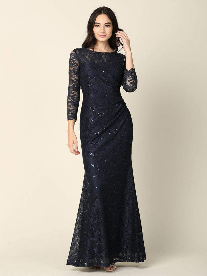 Long Mother of the Bride Lace Formal Dress - The Dress Outlet