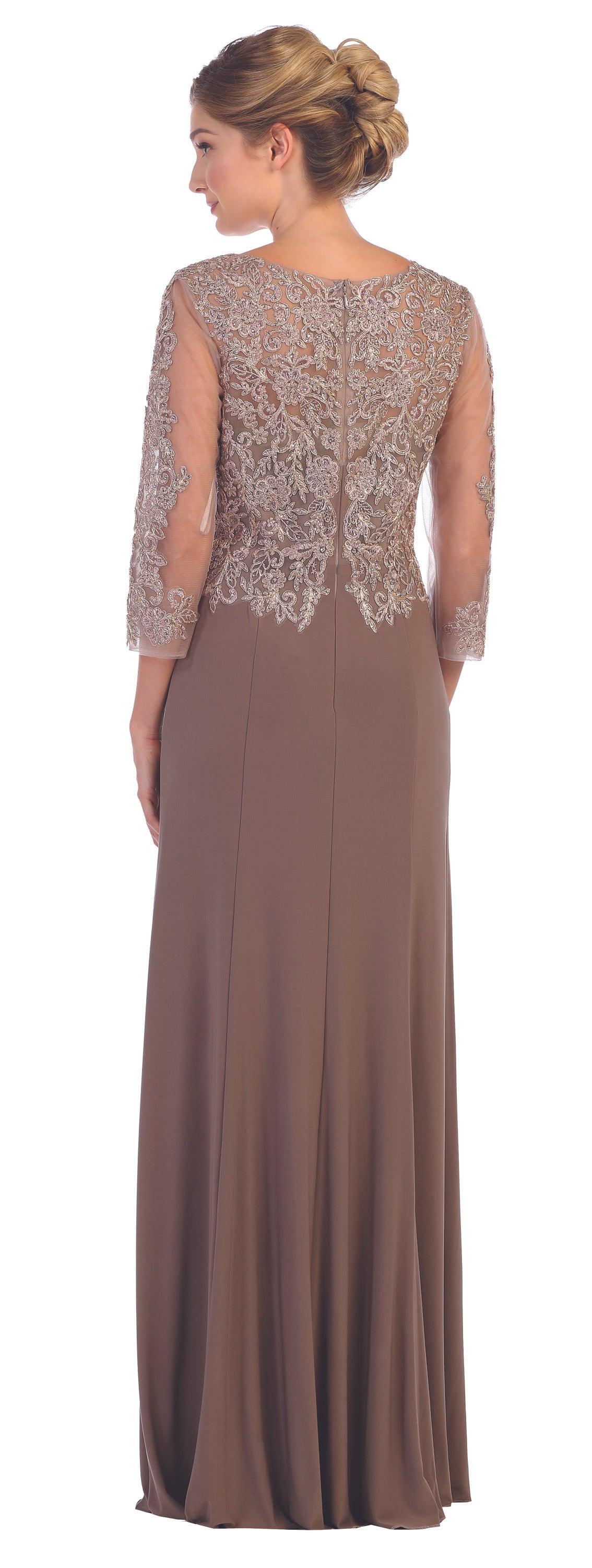 Black Long Mother of the Bride 3/4 Sleeve Formal Dress