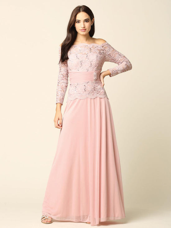 Long Off Shoulder Mother of the Bride Lace Dress