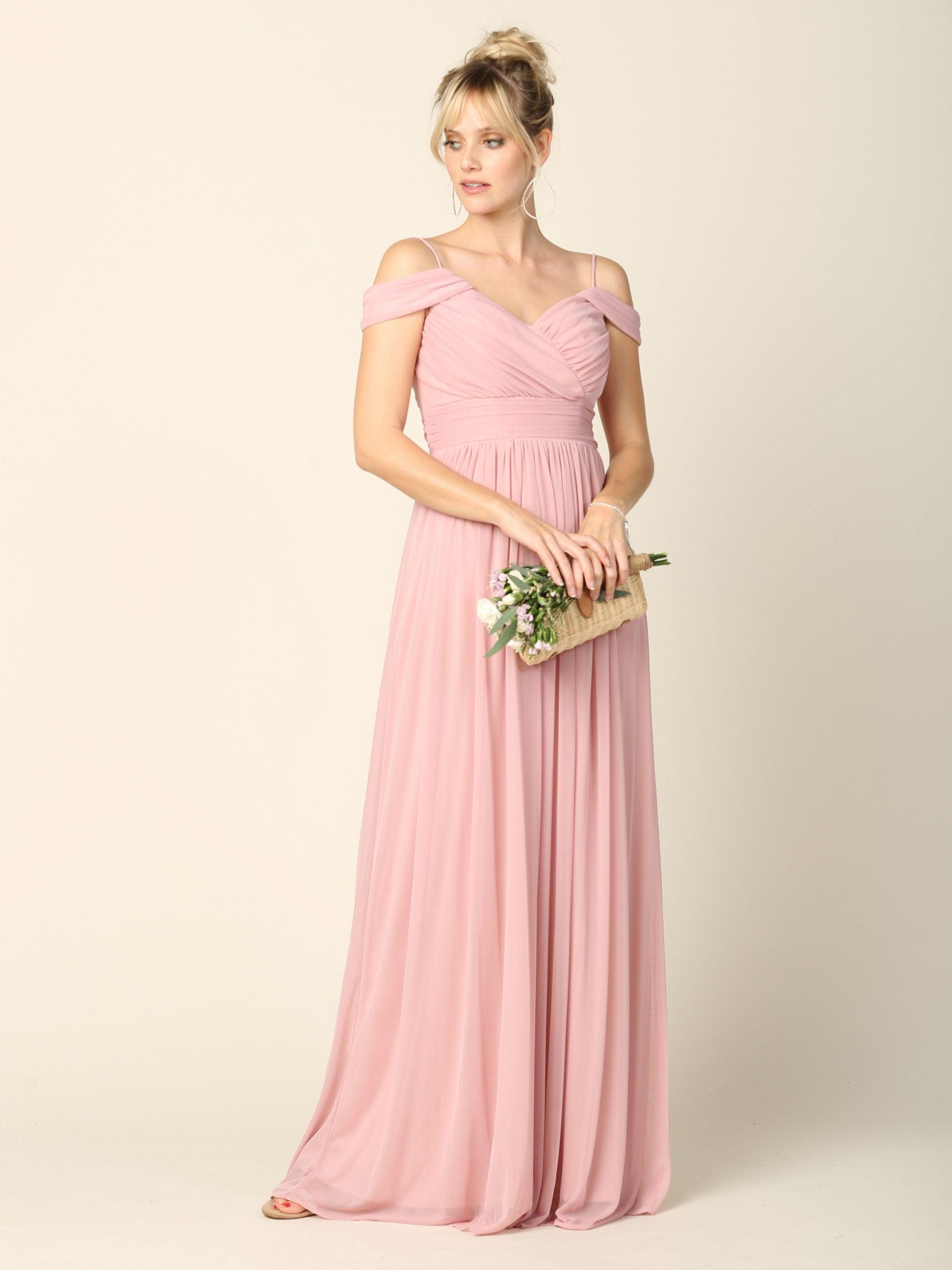 Long Off Shoulder Bridesmaids Pleated Dress