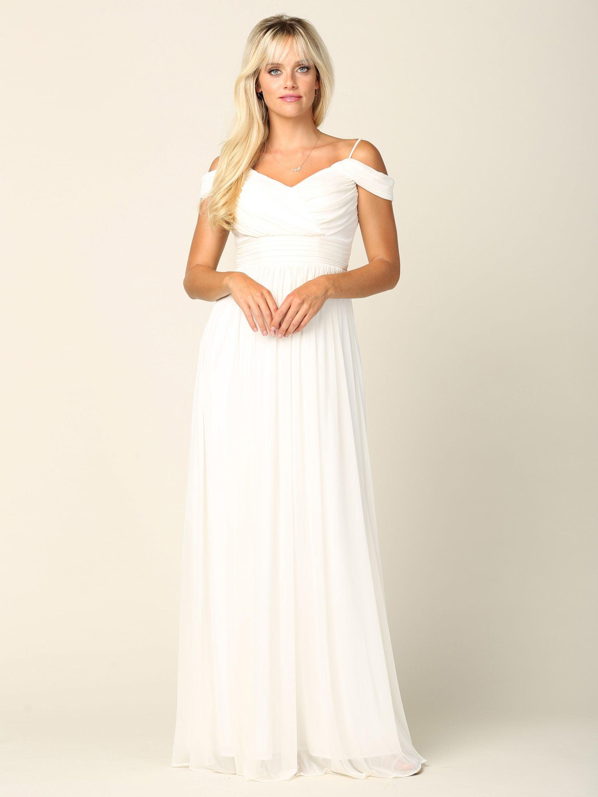 Long Off Shoulder Bridesmaids Pleated Dress