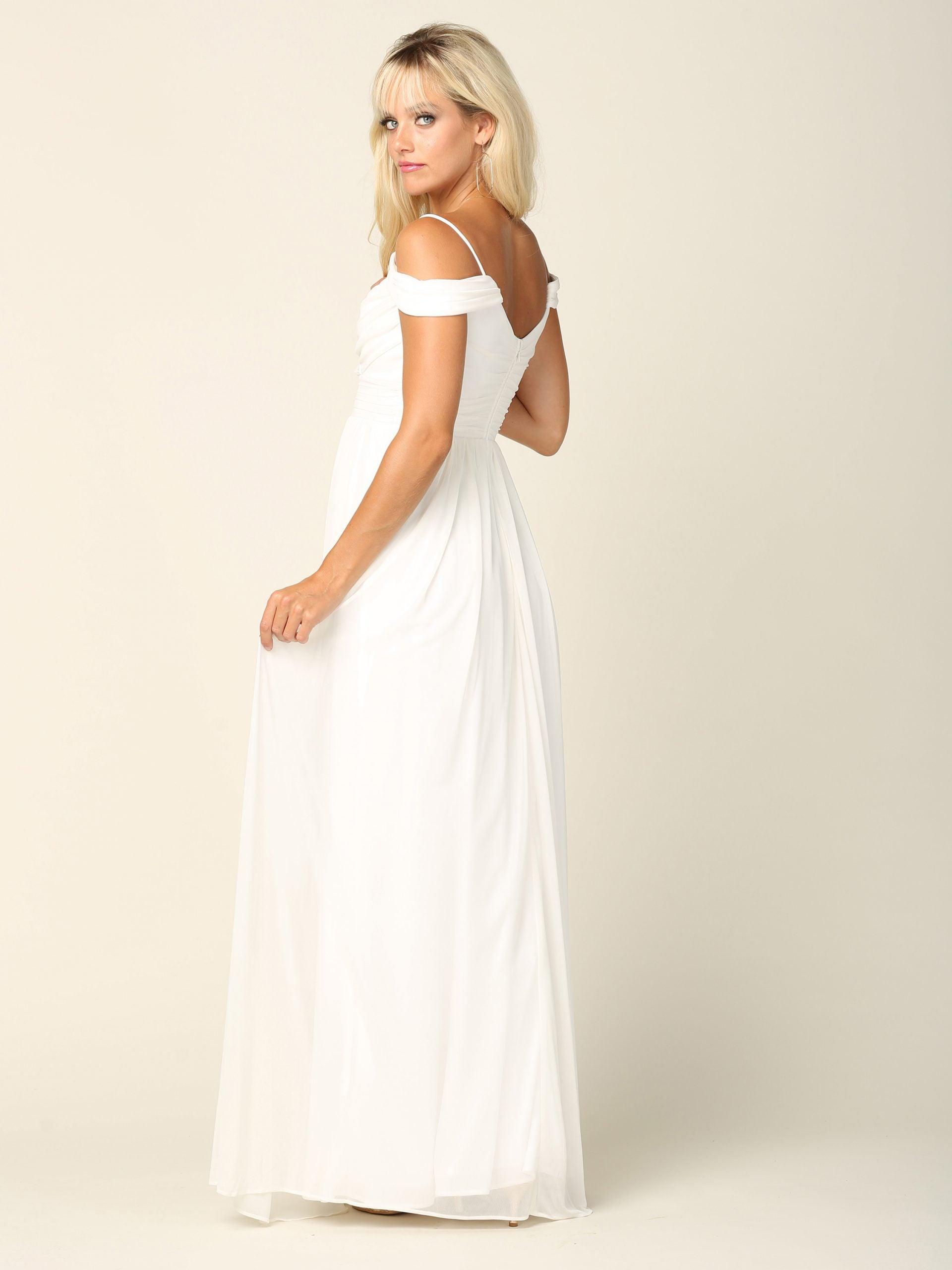 Long Off Shoulder Bridesmaids Pleated Dress
