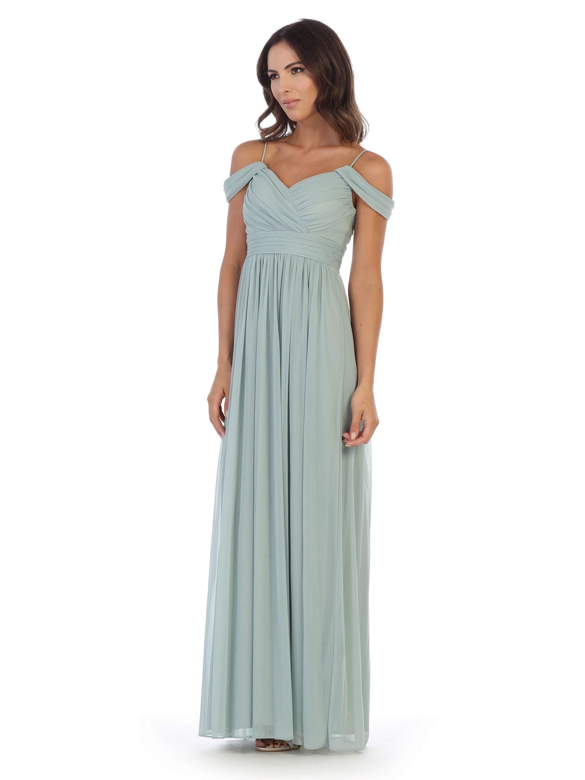 Long Off Shoulder Bridesmaids Pleated Dress