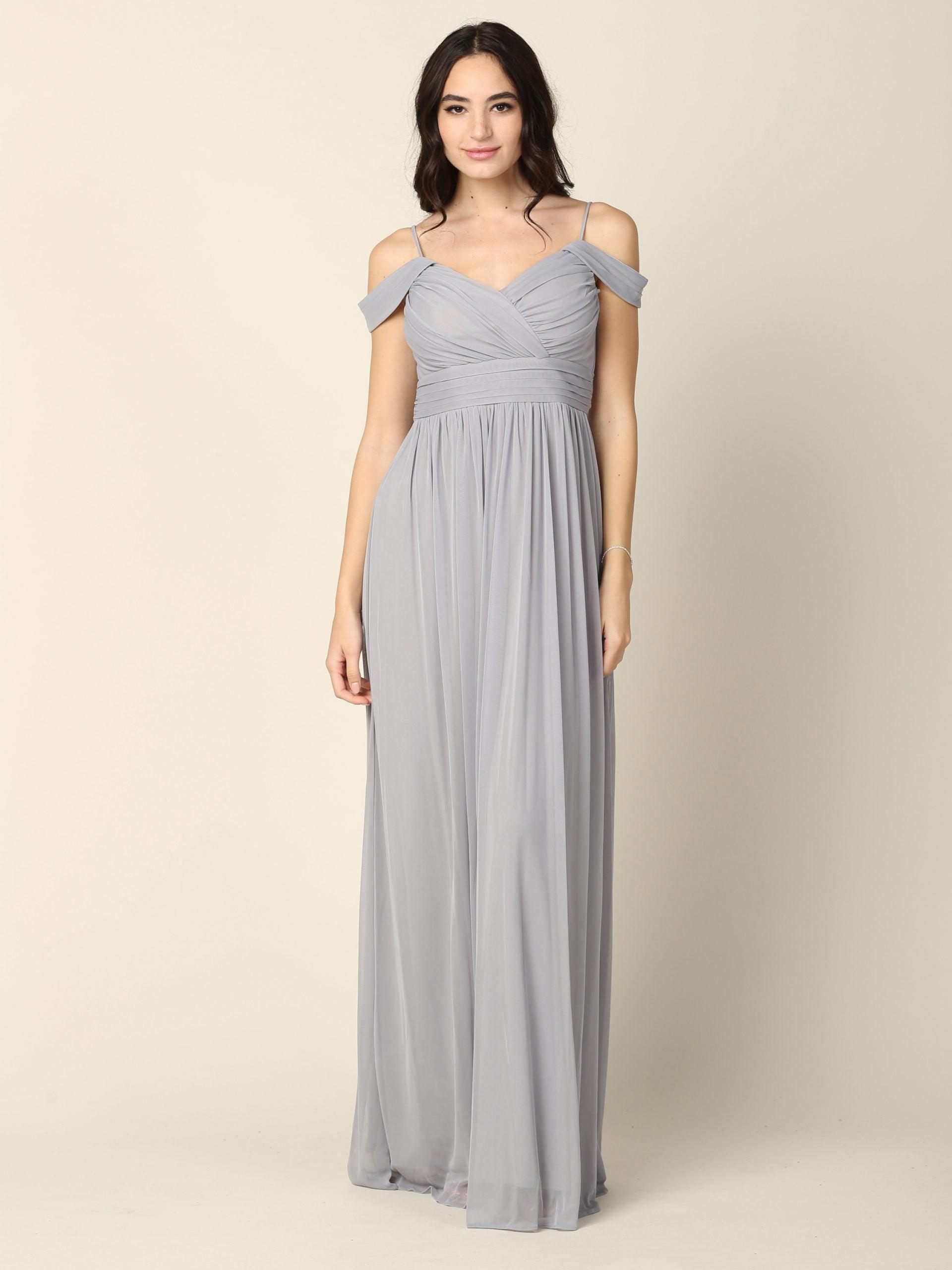 Long Off Shoulder Bridesmaids Pleated Dress