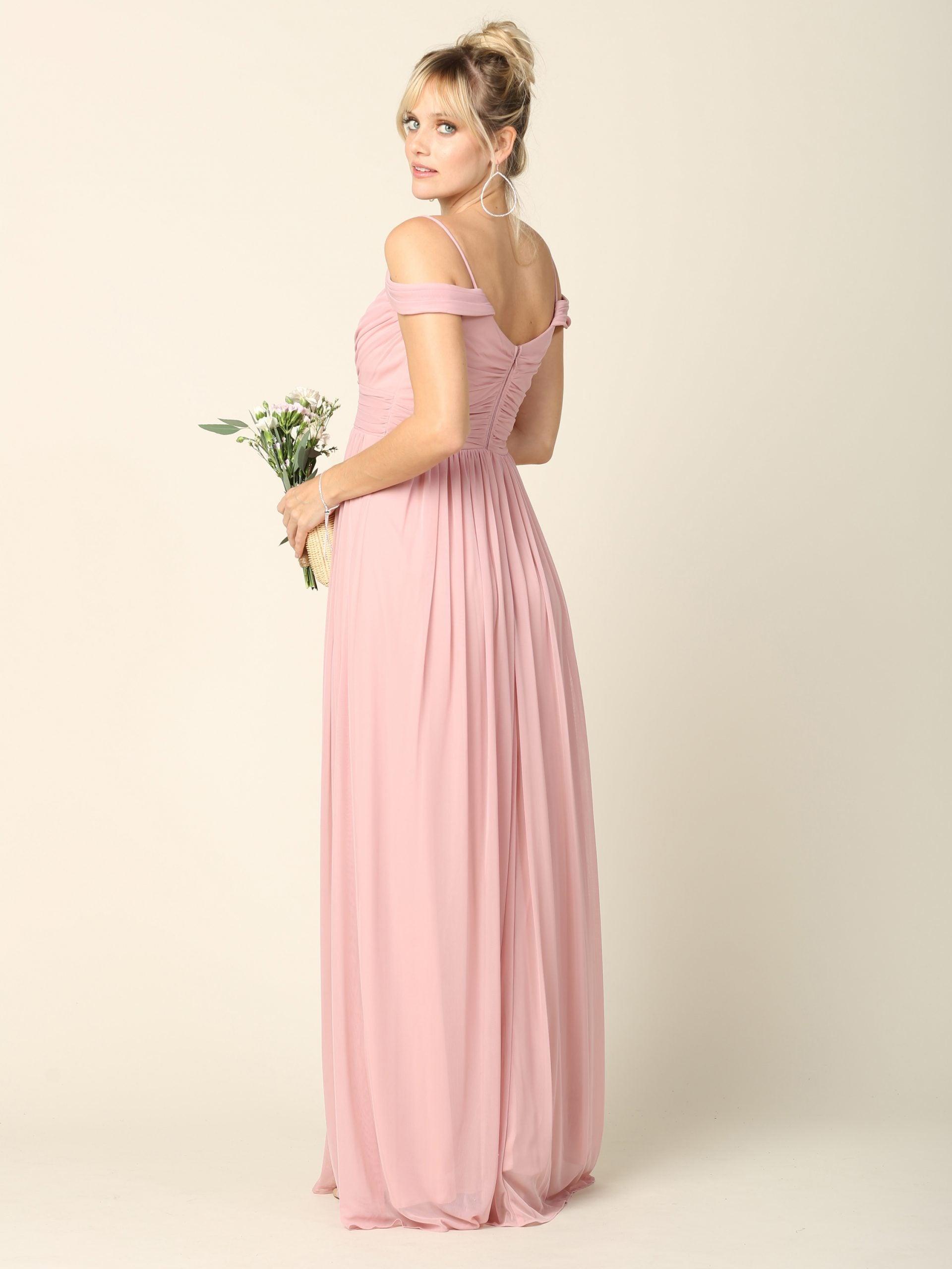 Long Off Shoulder Bridesmaids Pleated Dress
