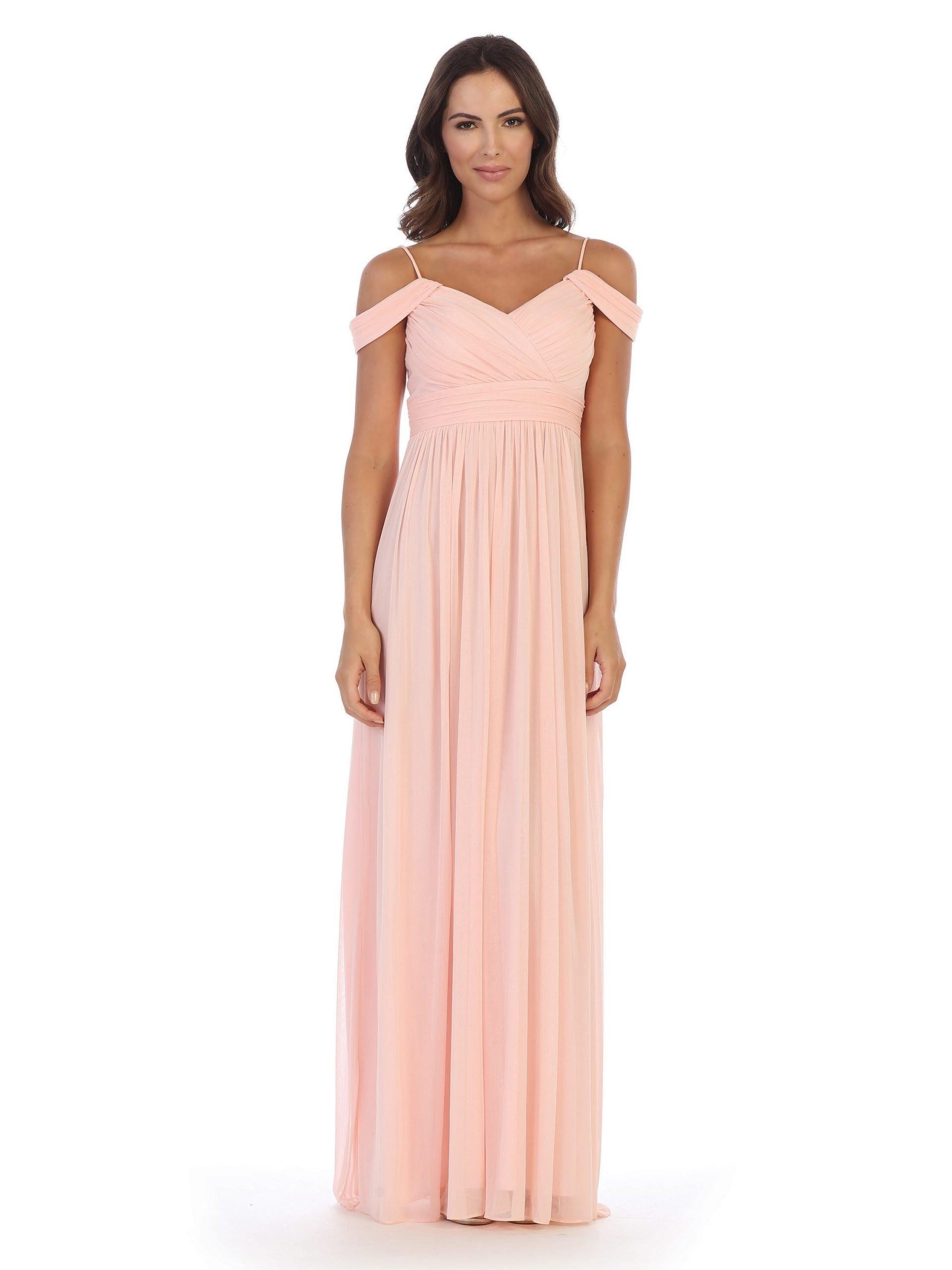 Long Off Shoulder Bridesmaids Pleated Dress