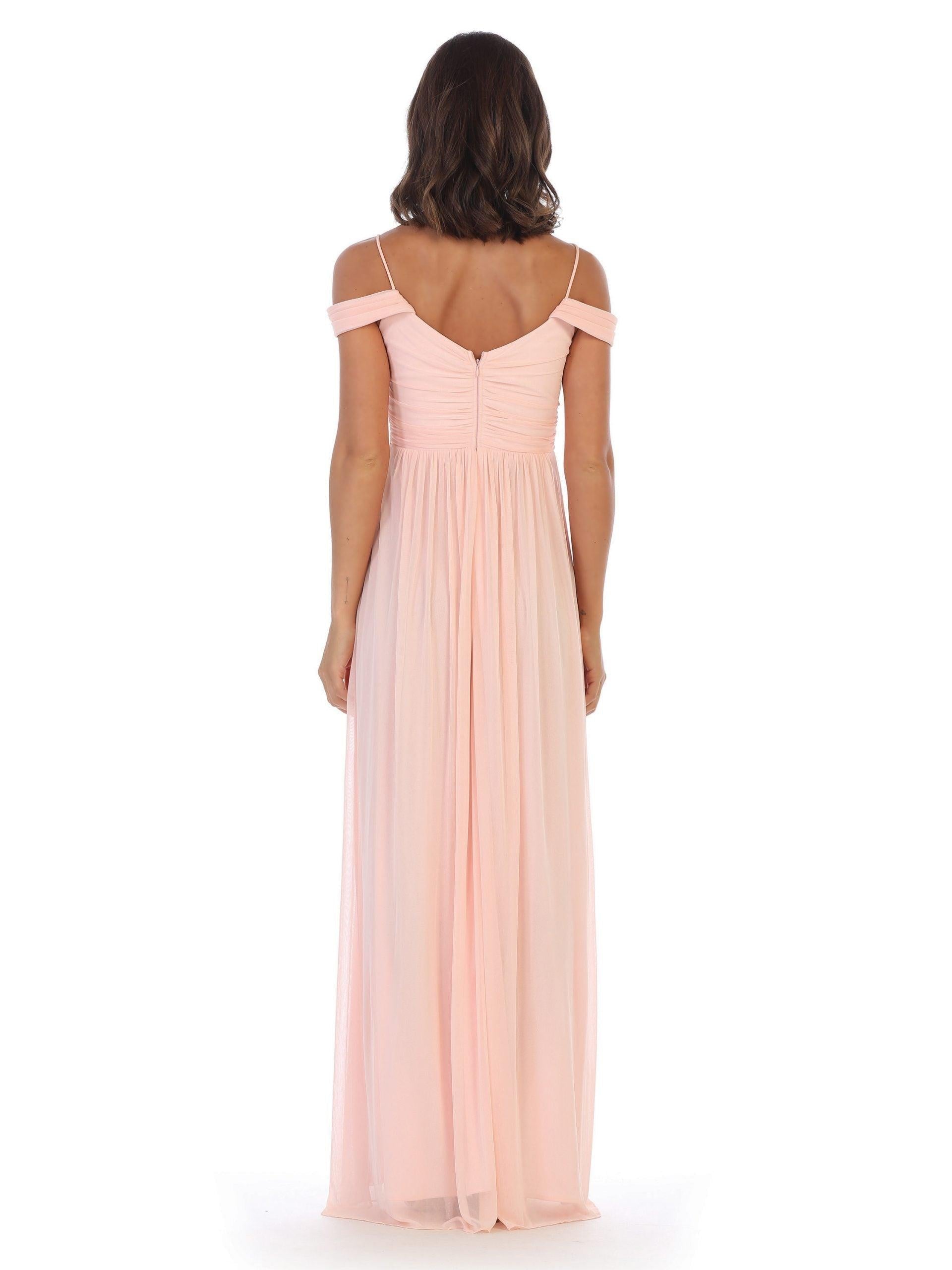 Long Off Shoulder Bridesmaids Pleated Dress