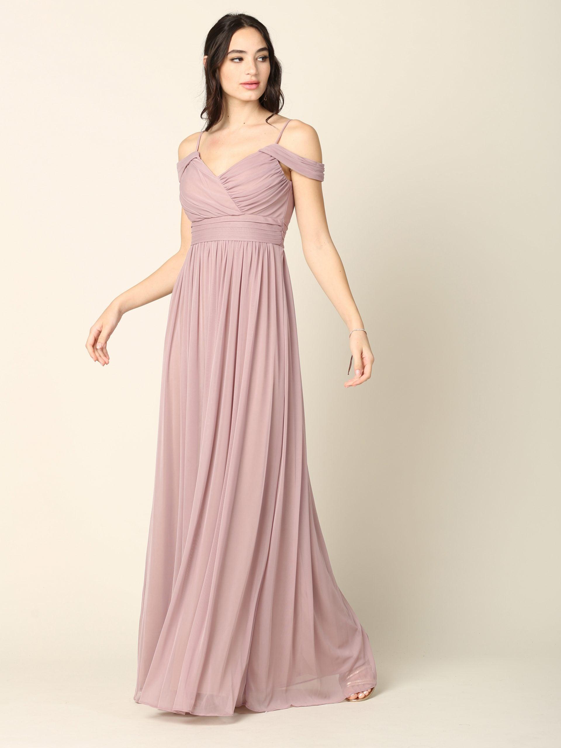 Long Off Shoulder Bridesmaids Pleated Dress