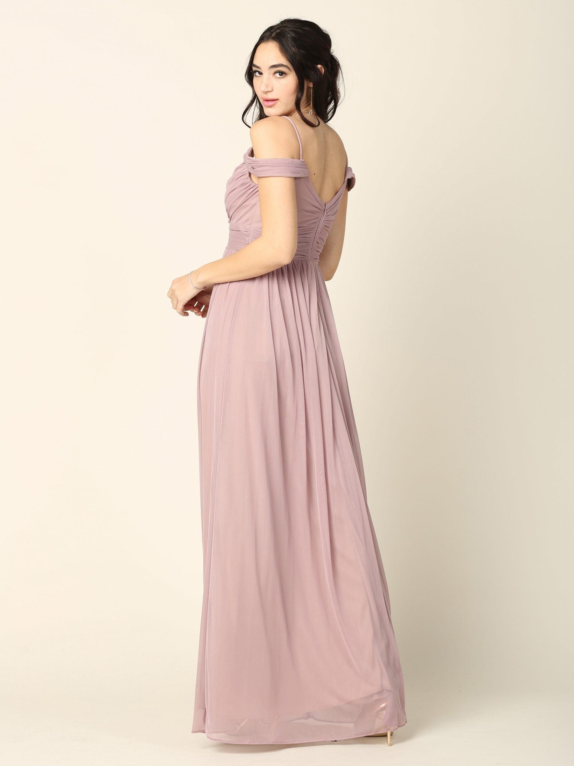 Long Off Shoulder Bridesmaids Pleated Dress