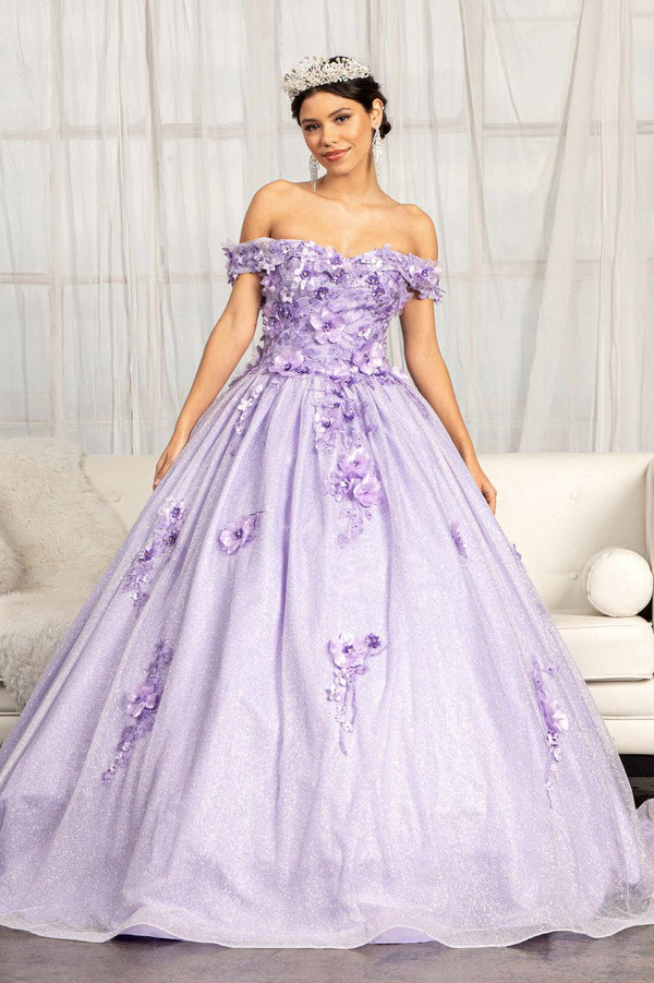 Long Off Shoulder Floral Applique Quinceanera Dress - The Dress Outlet