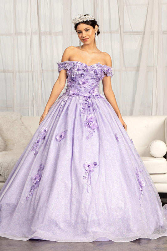 Long Off Shoulder Floral Applique Quinceanera Dress - The Dress Outlet