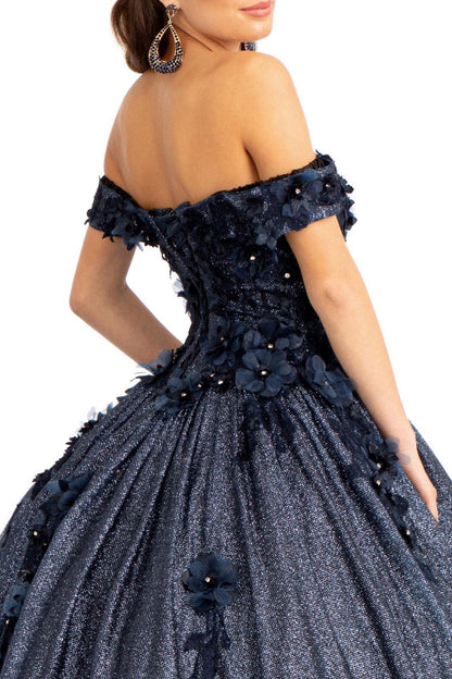 Long Off Shoulder Floral Applique Quinceanera Dress - The Dress Outlet