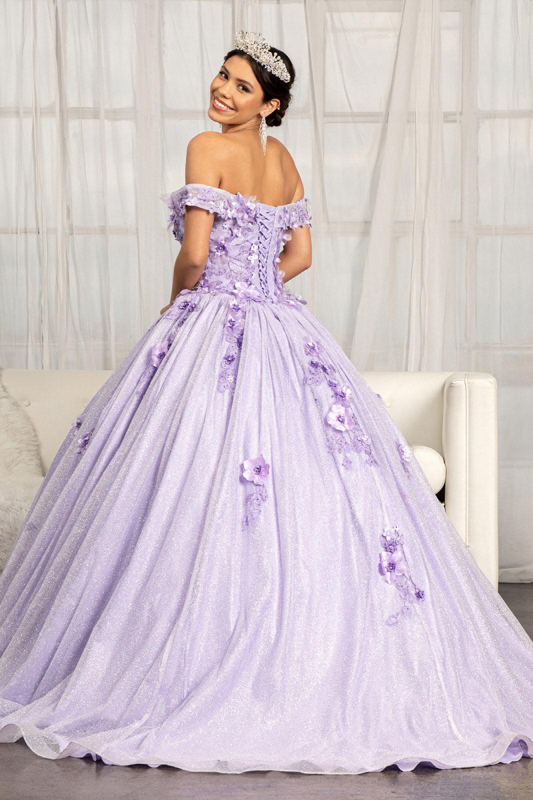 Long Off Shoulder Floral Applique Quinceanera Dress - The Dress Outlet