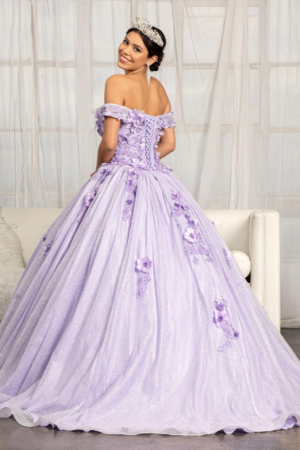 Long Off Shoulder Floral Applique Quinceanera Dress - The Dress Outlet