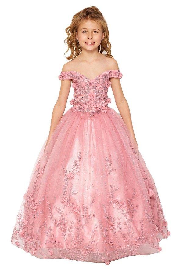 Long Off Shoulder Flower Girls Dress - Dusty Rose / 4 Long Off Shoulder Flower Girls Dress - Dusty Rose / 4