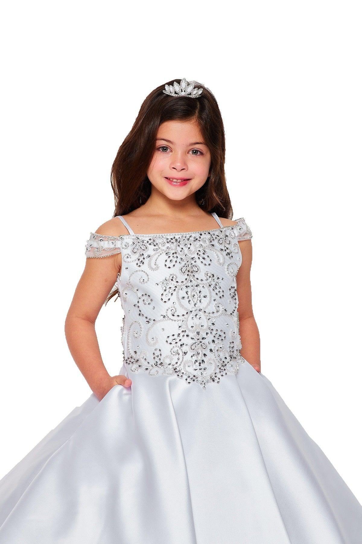 Long Off Shoulder Flower Girls Dress