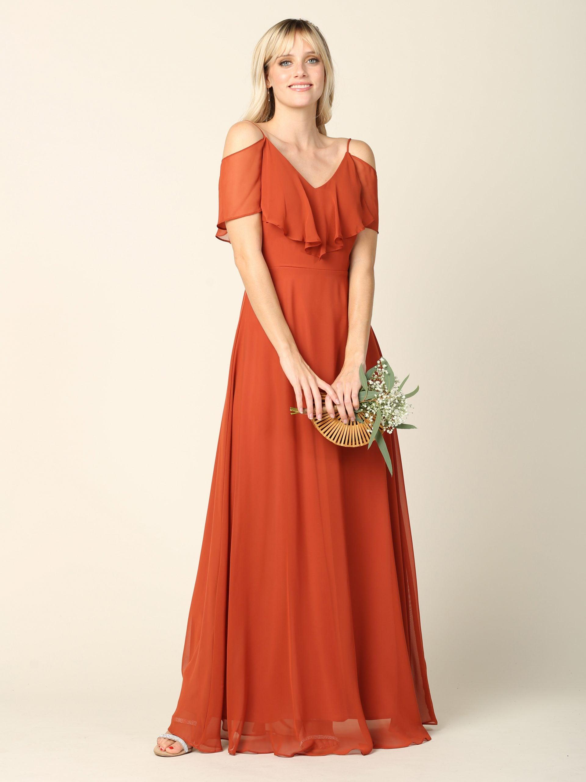 Long Off Shoulder Formal Bridesmaids Chiffon Dress