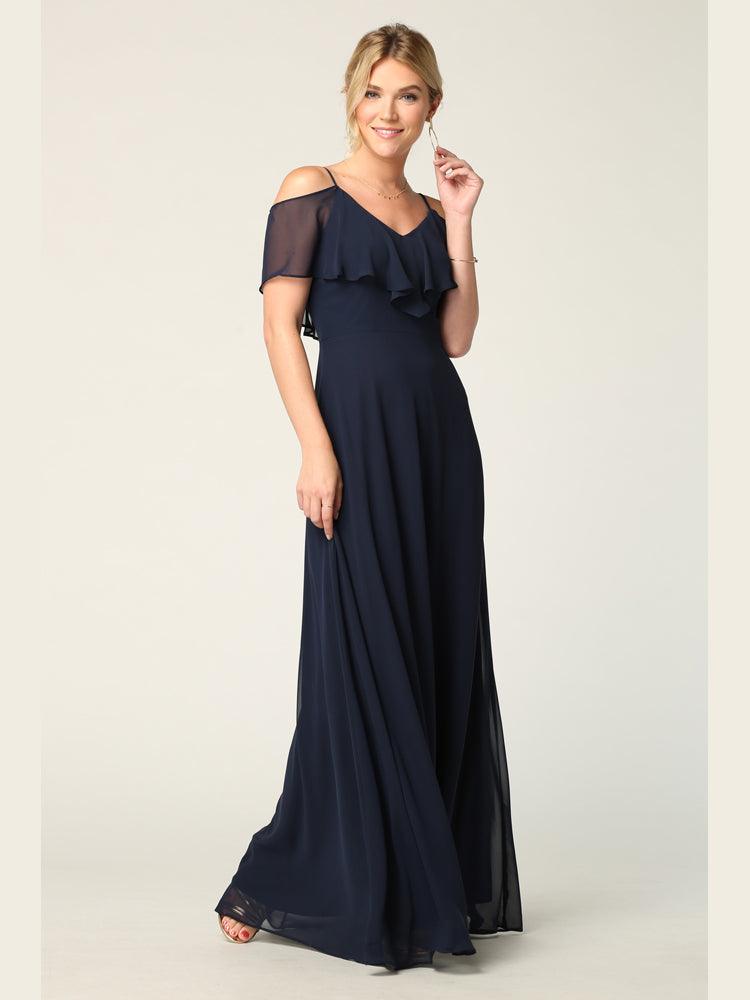 Long Off Shoulder Formal Bridesmaids Chiffon Dress - Navy / S Long Off Shoulder Formal Bridesmaids Chiffon Dress - Navy / S