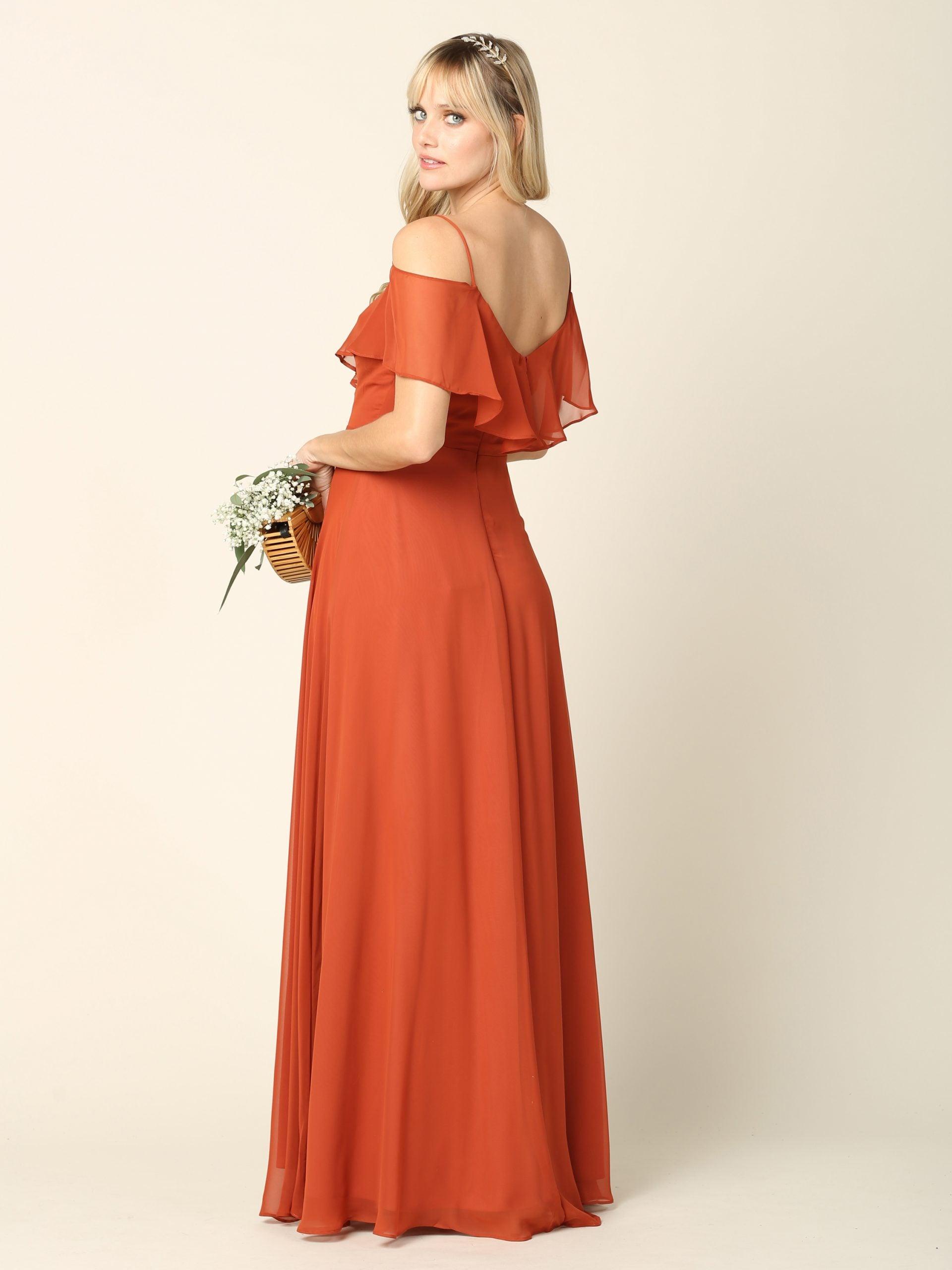 Long Off Shoulder Formal Bridesmaids Chiffon Dress - The Dress Outlet