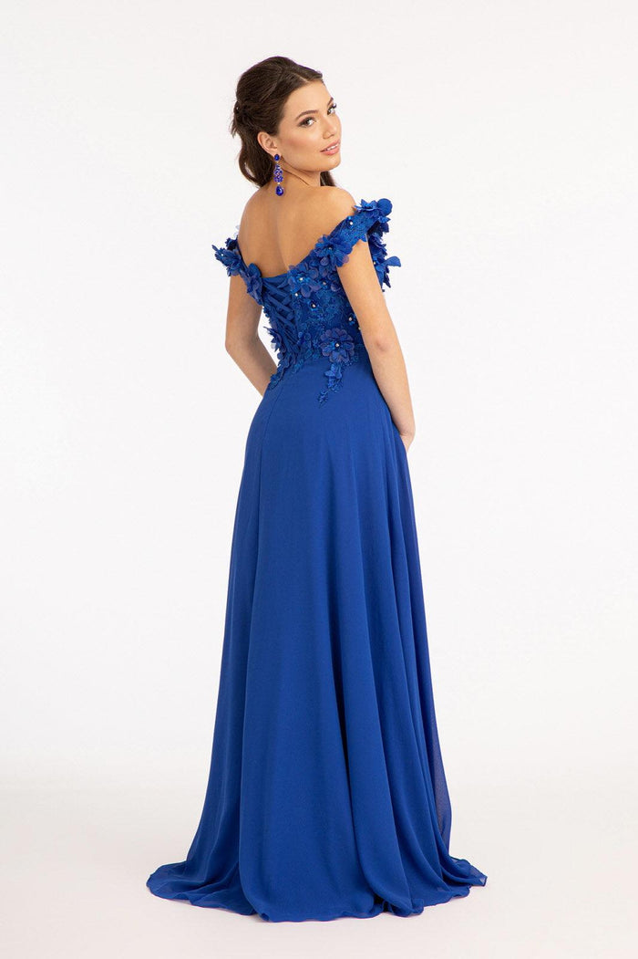 Long Off Shoulder Formal Chiffon Prom Gown Royal