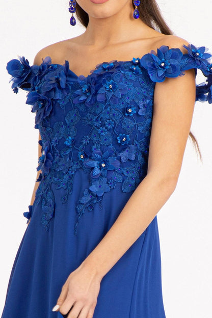 Long Off Shoulder Formal Chiffon Prom Gown Royal