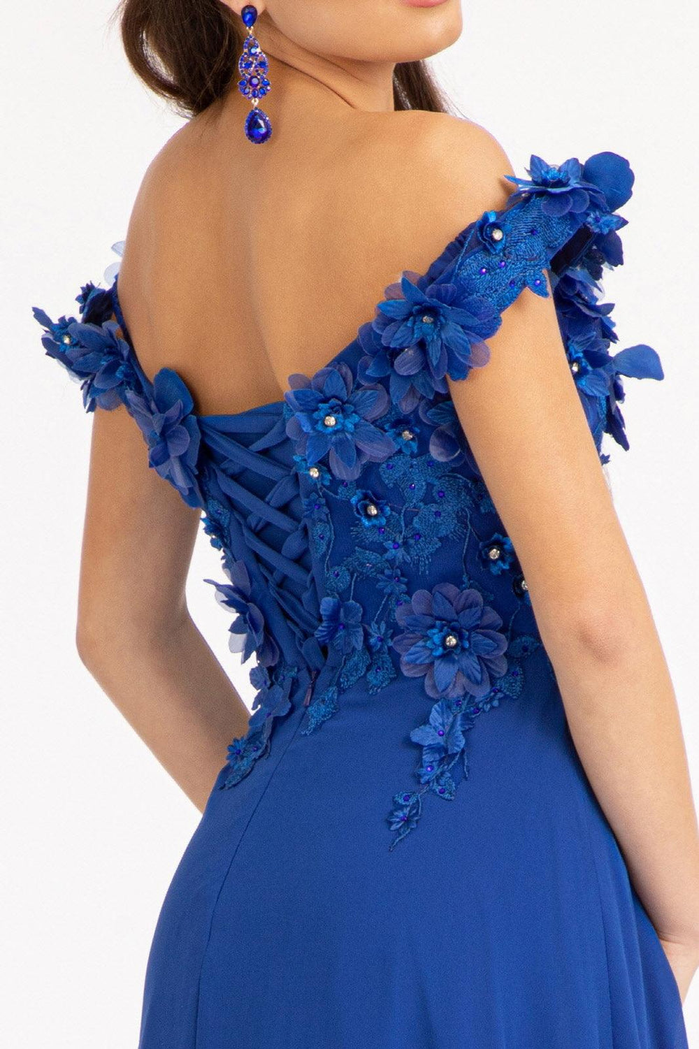 Long Off Shoulder Formal Chiffon Prom Gown Royal