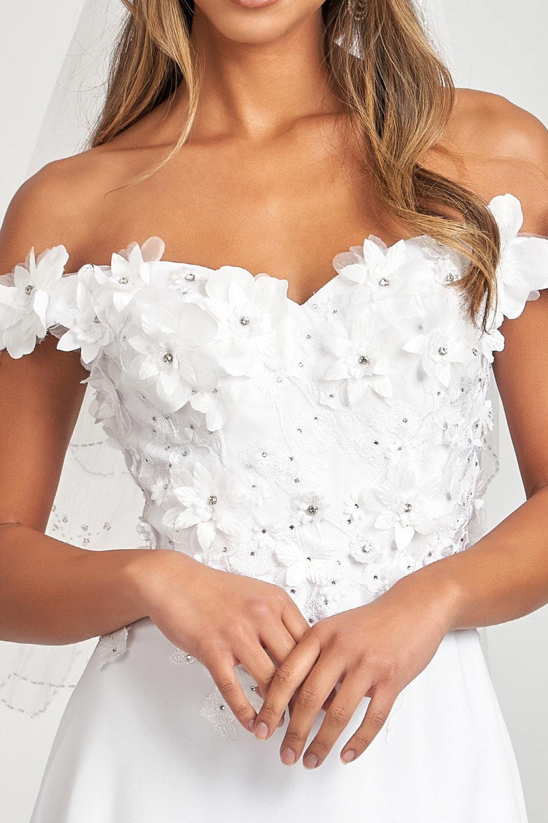 Long Off Shoulder Formal Chiffon Prom Gown White