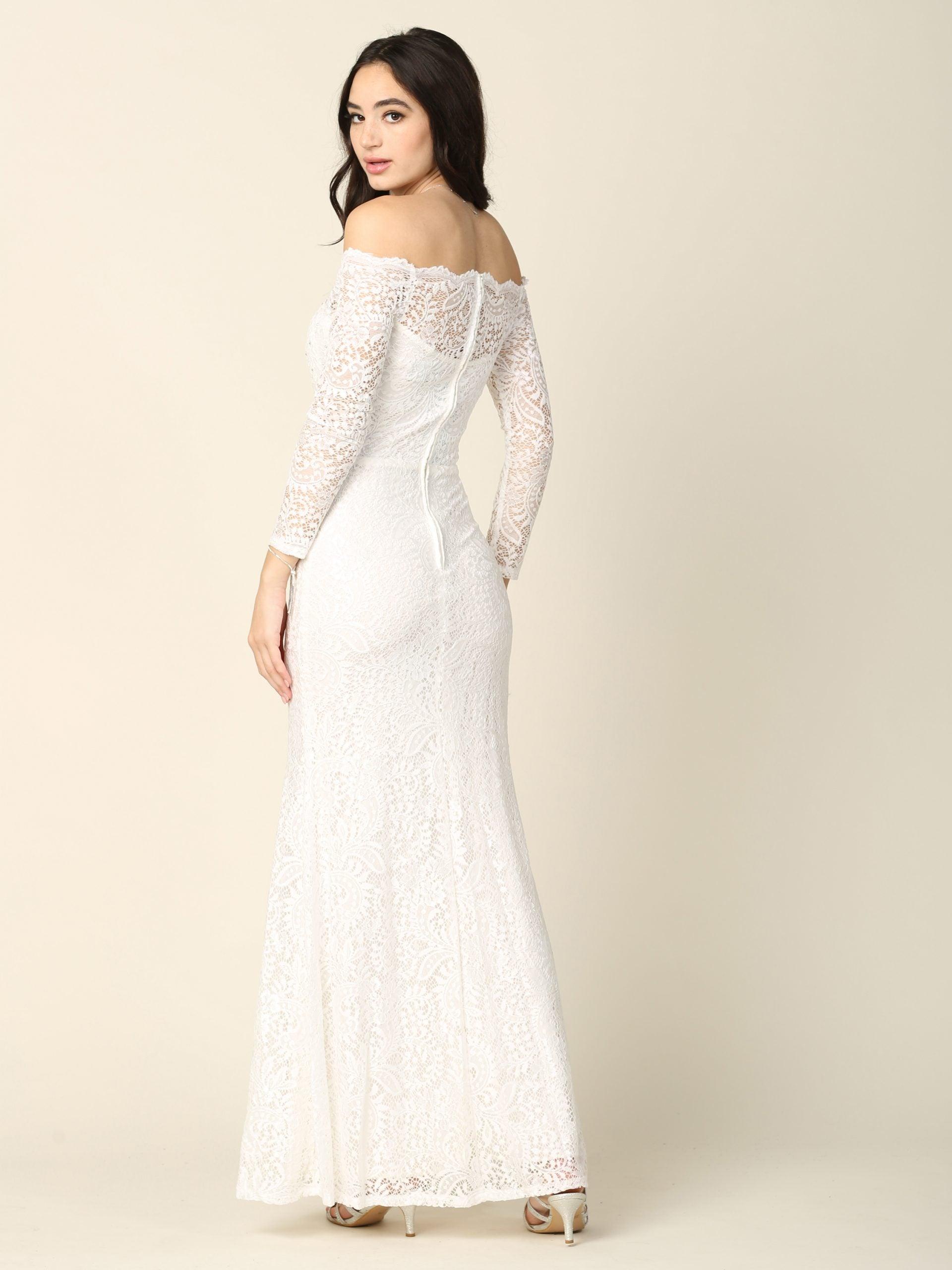 Long Off Shoulder Formal Lace Evening Party Dress - The Dress Outlet