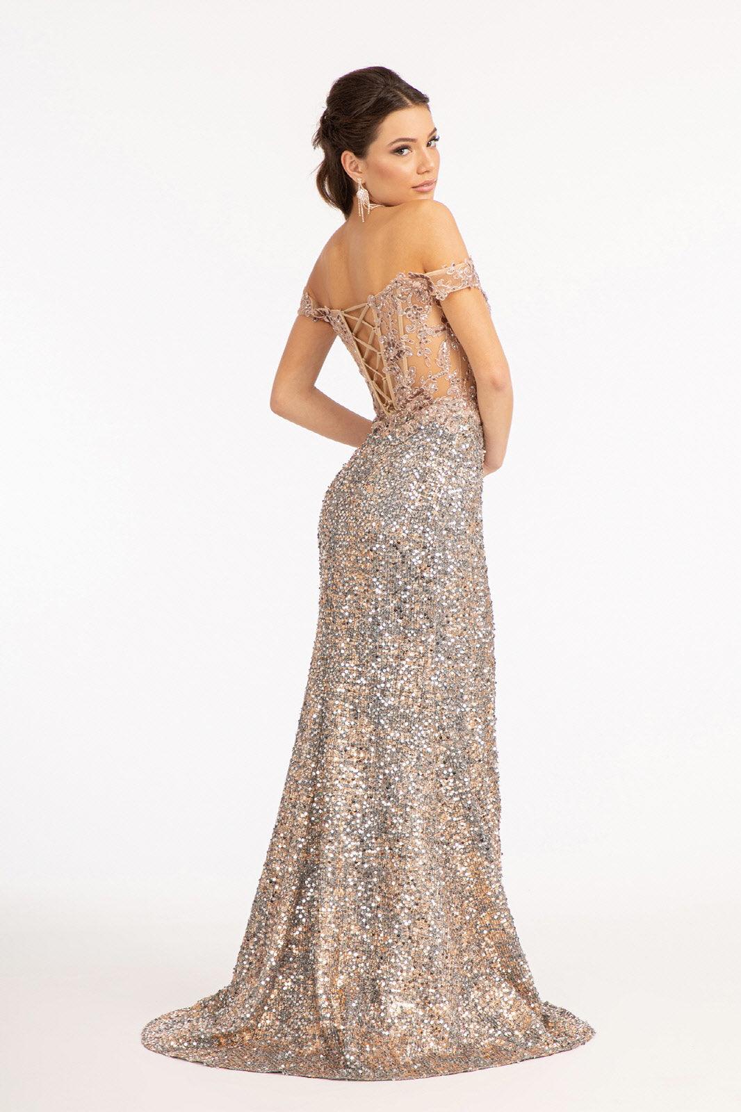 Long Off Shoulder Formal Sequins Prom Dress
