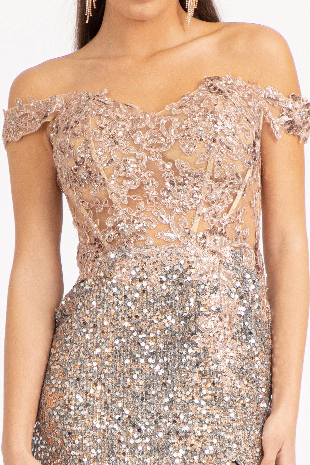 Long Off Shoulder Formal Sequins Prom Dress