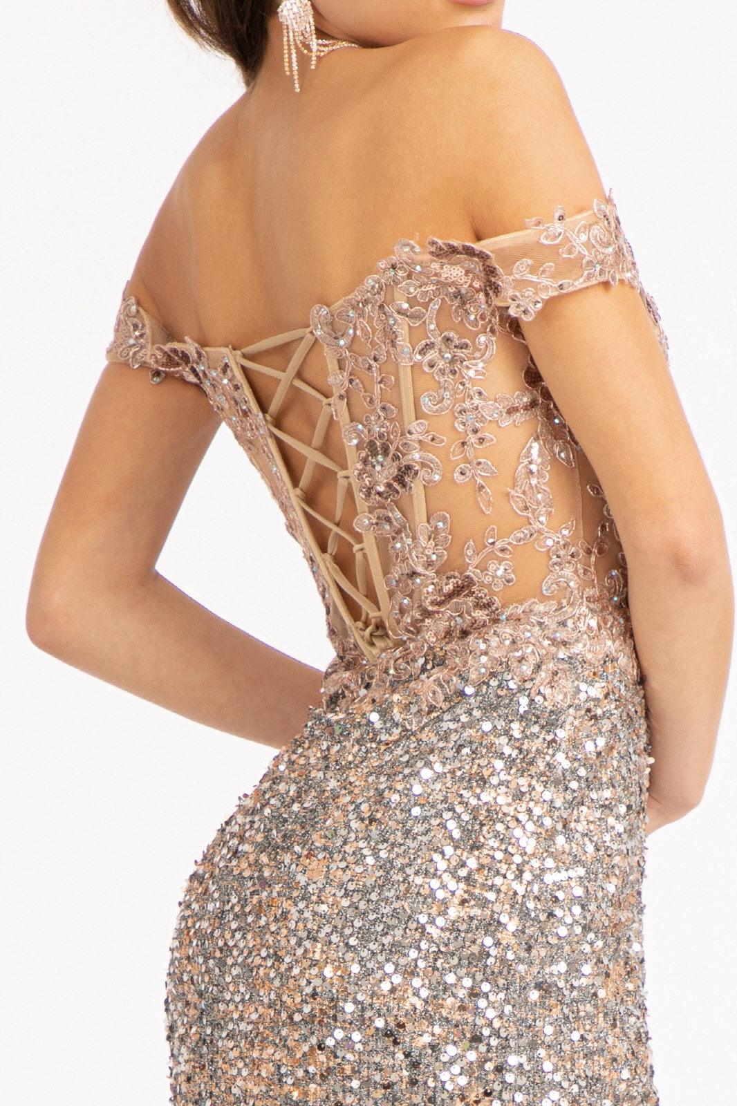 Long Off Shoulder Formal Sequins Prom Dress