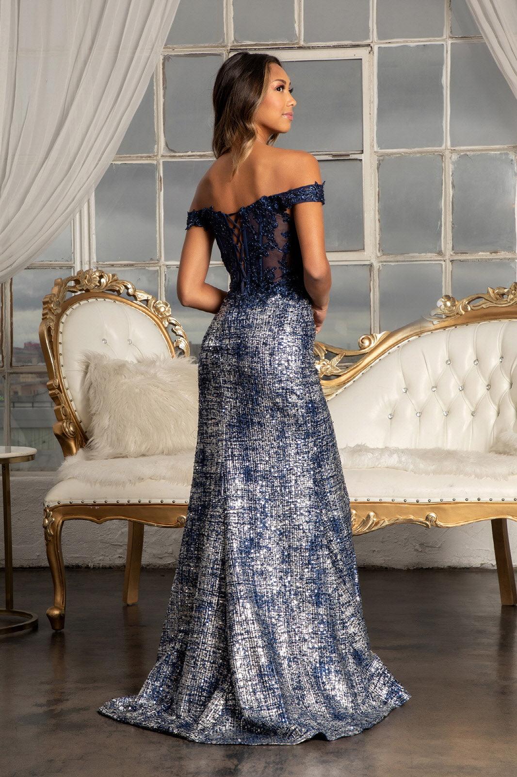Long Off Shoulder Formal Sequins Prom Dress