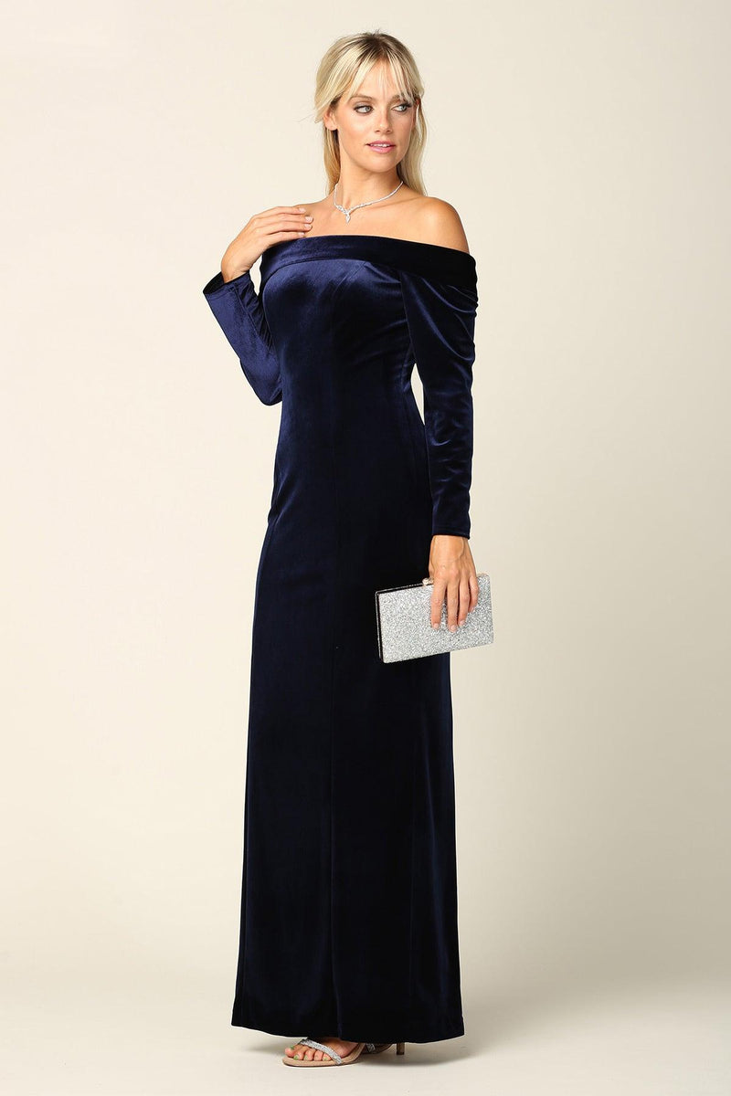 Long Off Shoulder Formal Velvet Dress - The Dress Outlet