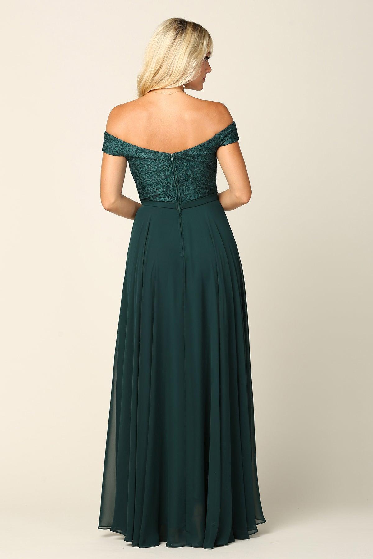 Long Off Shoulder Lace Bodice Bridesmaids Dress