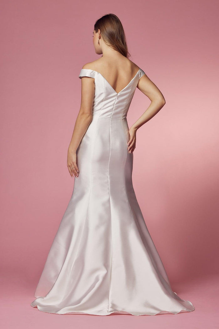Long Off Shoulder Mermaid Wedding Dress - The Dress Outlet