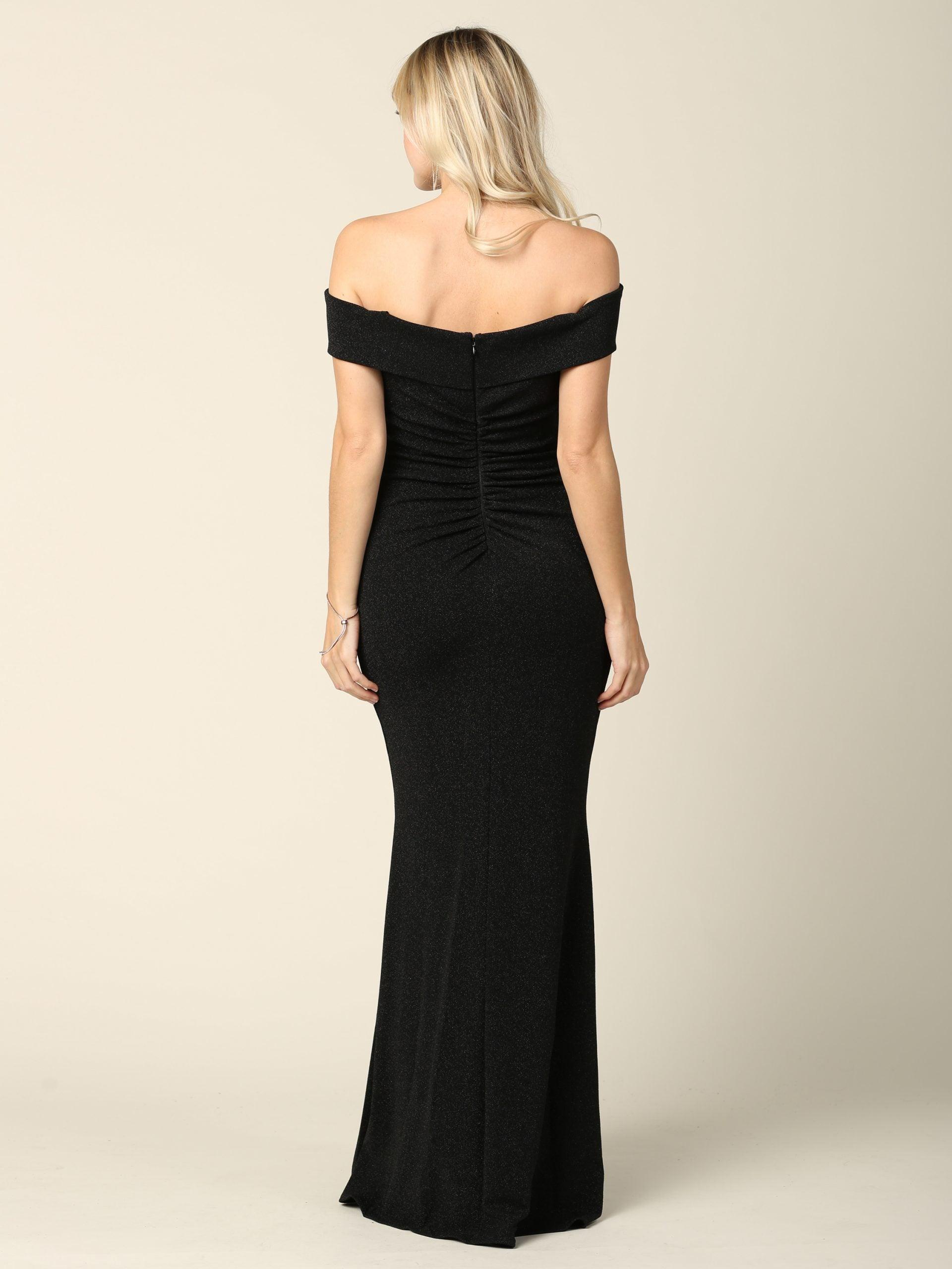 Long Off Shoulder Metallic Fitted Formal Dress