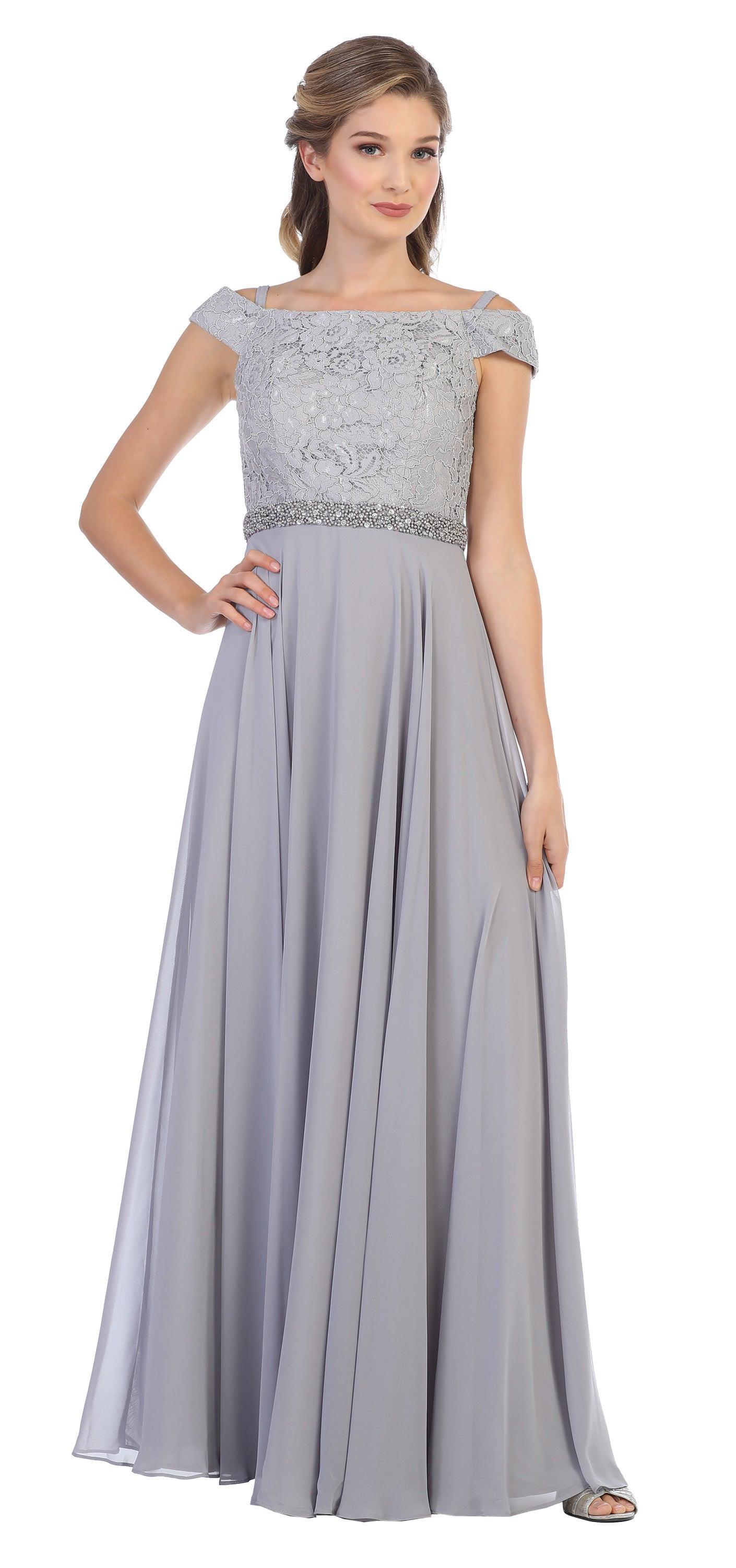 Blush Long Off Shoulder Mother of the Bride Lace Dress