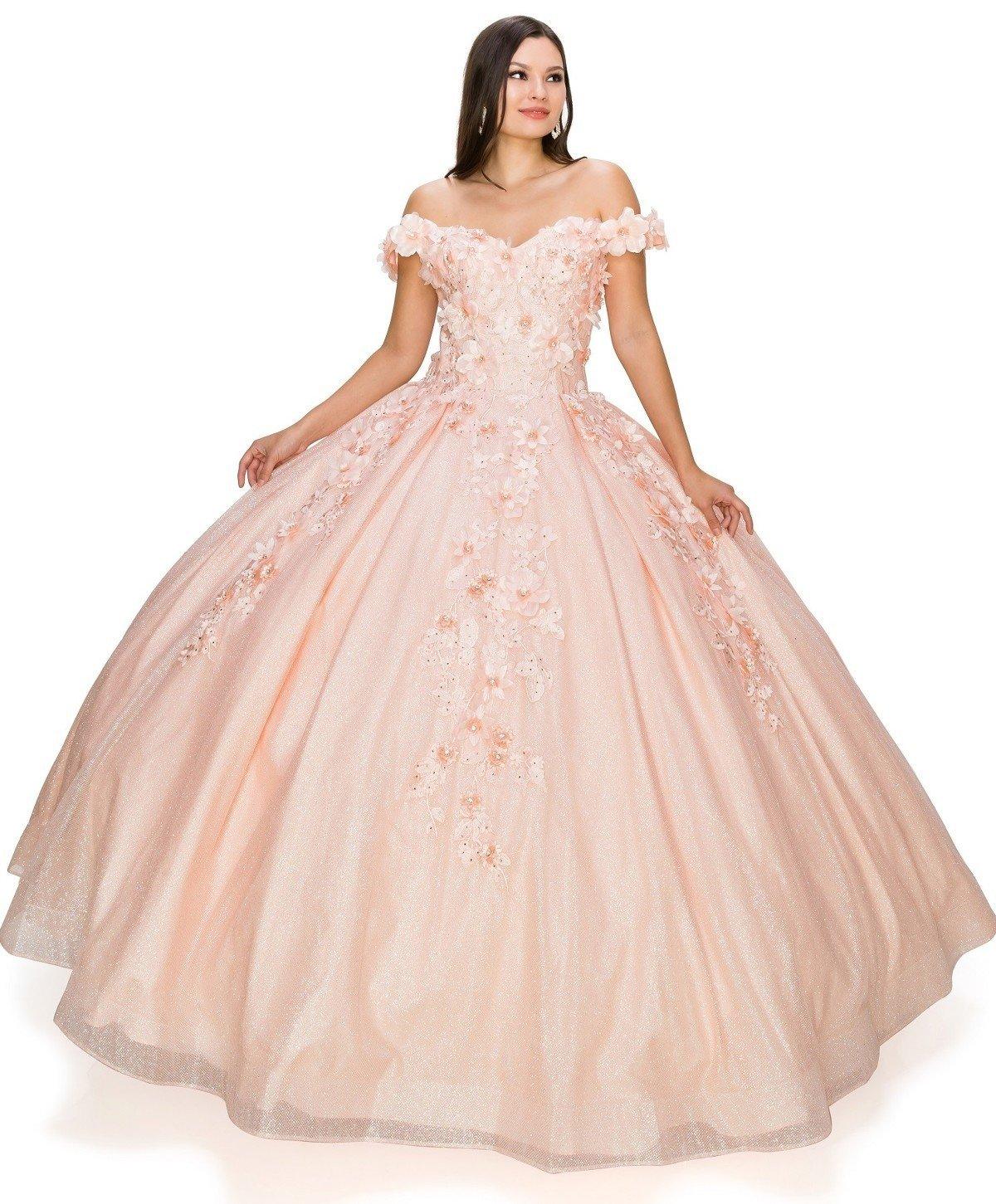 rose gold quinceanera dresses off the shoulder Rachel Allan RQ6004 - Long Crystal Satin, Organza Ballgown Dress