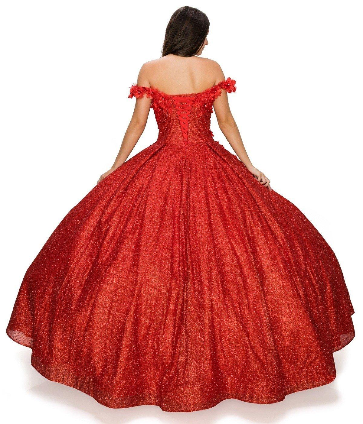 red off the shoulder 15 dresses Long Off Shoulder Quinceanera Dress