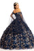Long Off Shoulder Quinceanera Glitter Mesh Dress - The Dress Outlet