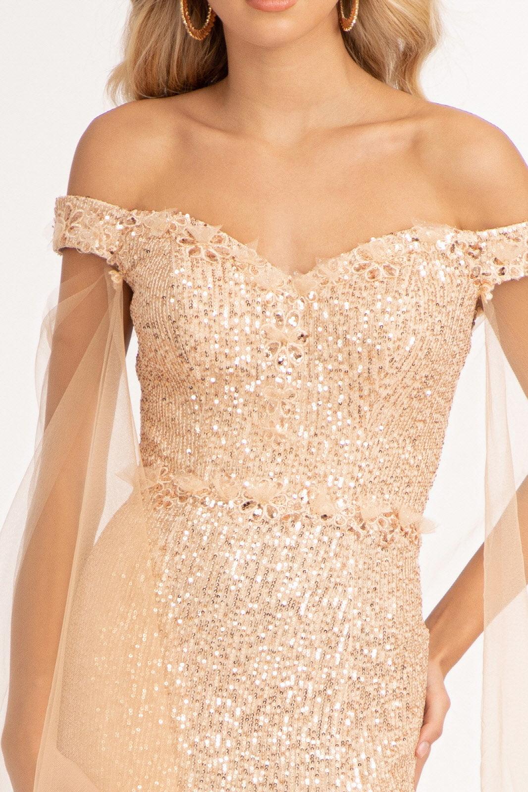 Long Off Shoulder Sequined Mermaid Prom Gown