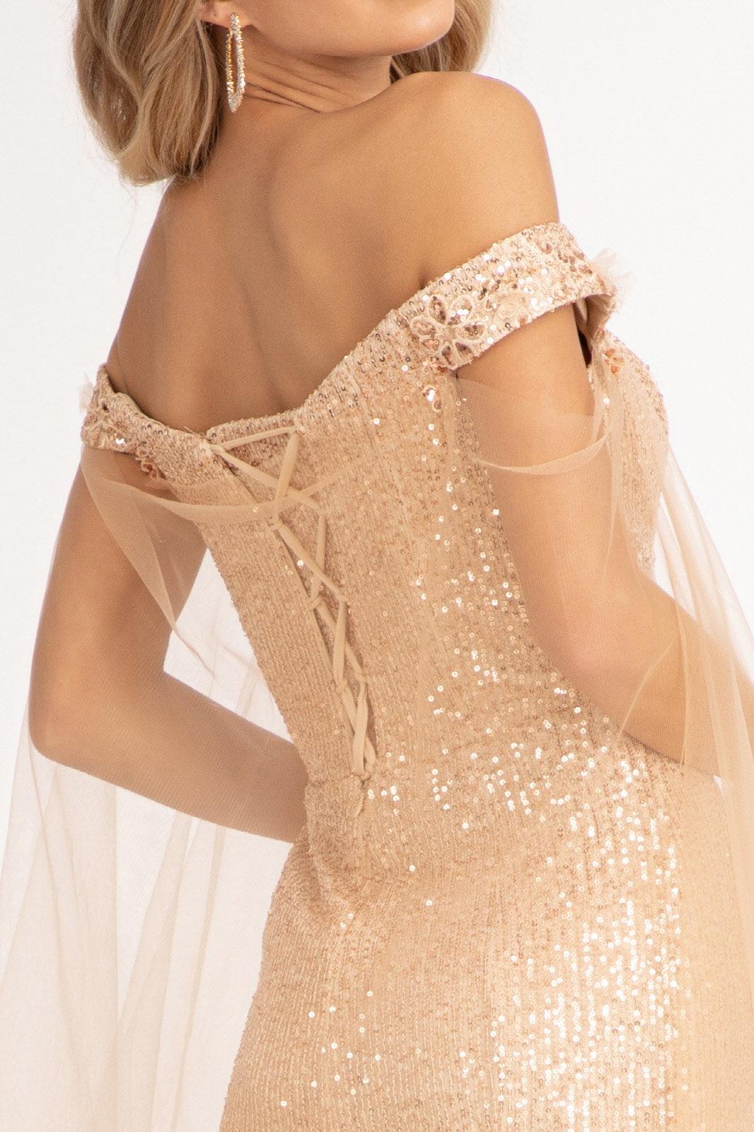 Long Off Shoulder Sequined Mermaid Prom Gown