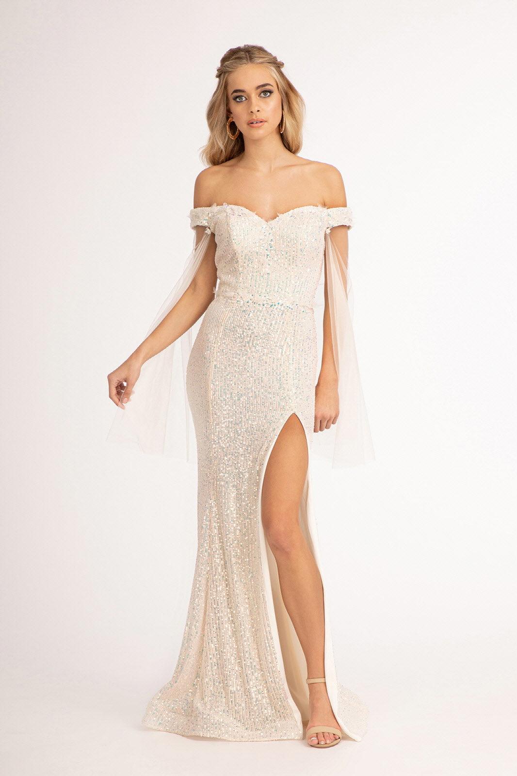 Long Off Shoulder Sequined Mermaid Prom Gown