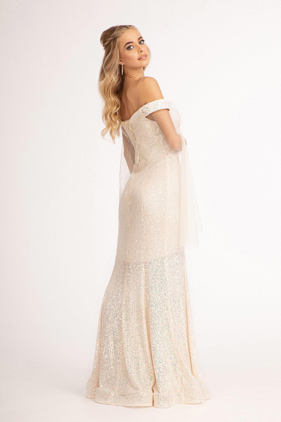 Long Off Shoulder Sequined Mermaid Prom Gown