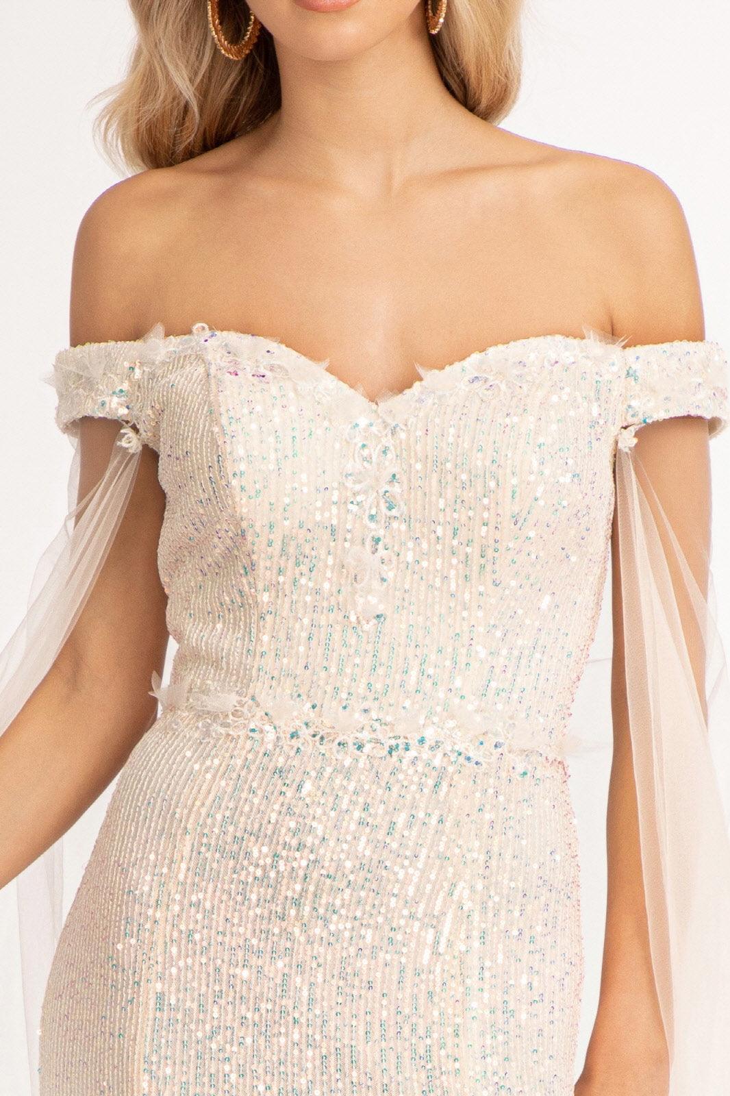 Long Off Shoulder Sequined Mermaid Prom Gown