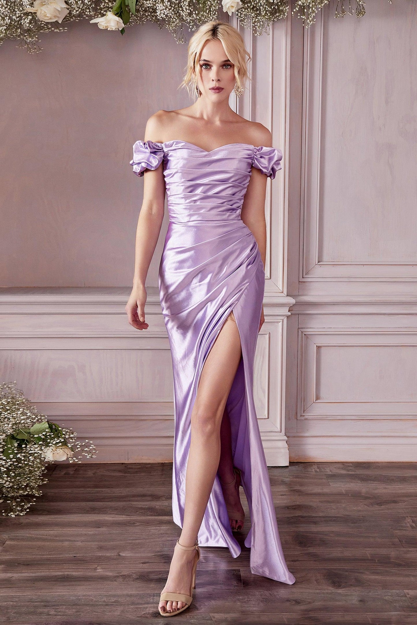 Long Off Shoulder Sexy Prom Dress Lavender