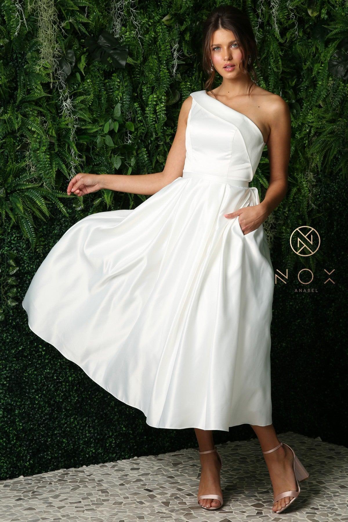 Simple One-Shoulder Tea-Length Party Dress - PromGirl Red / 16 Simple One-Shoulder Tea-Length Party Dress - PromGirl Red / 16