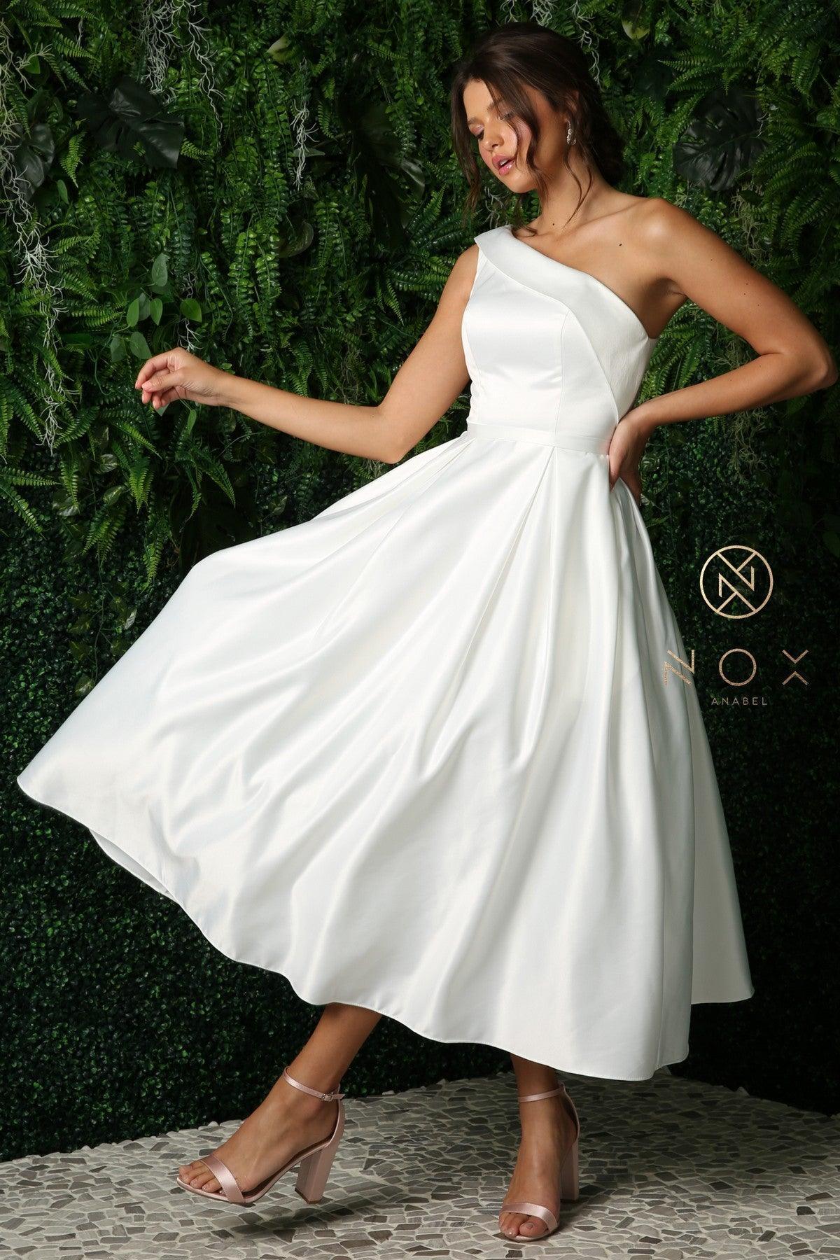 Simple One-Shoulder Tea-Length Party Dress